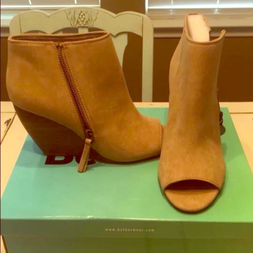 Tan wedge booties